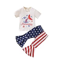 Baby Set Toddler Kids Girls 4 of July Words Short Sleeve Independence Day T Shirt Tops Pants 2pcs Outfits Set Baby Bows (White, 4-5 Years)