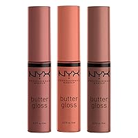 NYX PROFESSIONAL MAKEUP Butter Gloss Brown Sugar, Non-Sticky Lip Gloss - Pack Of 3 (Sugar High, Spiked Toffee, Butterscotch)