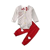 3PCS Newborn Baby Boy My 1st Valentine's Day Cotton Romper Bodysuit + Long Pants Toddler Baby Gentleman Clothes Set