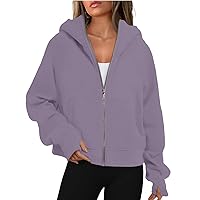 Womens Lightweight Jackets, Fashionable Long Sleeved Solid Hooded Zippered Sweater Fall Jacket Hoodies For Women Pullover Sweaters Bomber Jacket With Coats Sweaters Coats (L, Purple)