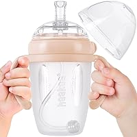 haakaa Weighted Straw Sippy Cup for 6+ Month Old, Silicone Baby Straw Cup Toddler Water Cup Training Cup with Lid, 8oz/250ml, Peach
