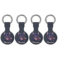 Meowica Patriotic Cat 4th of July Soft Silicone Case for AirTag Holder Protective Cover with Keychain Key Ring Accessories