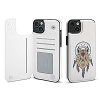 American Indian Tribal Wolf Dream Catcher Phone Case Compatible for iPhone 15/iPhone 15 Plus/iPhone 15 Pro/iPhone 15 Pro Max Card Holder Wallet Protector Cover