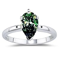 3.61 ct VS1 Pear Moissanite Solitaire Engagement Silver Plated Ring Dark Green Color Size 7