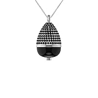talia Rhodium Plated Sterling Silver Black Inlay with Diamond Cut CZ Opus Pendant Necklace 2 Charm Set on 20 to 32 Inch Chain