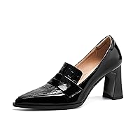 TinaCus Women's Pointed Toe High Block Heels Glossy Patent Leather Handmade Pumps Shoes