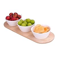 10 Oz Chips and Dip Serving Platters Set with Wooden Tray, Serving Bowls & Wooden Tray, Serving Dishes for Entertaining, Snacks, Condiments, Berries, Dessert, Salsa, Divided Party Serving Tray