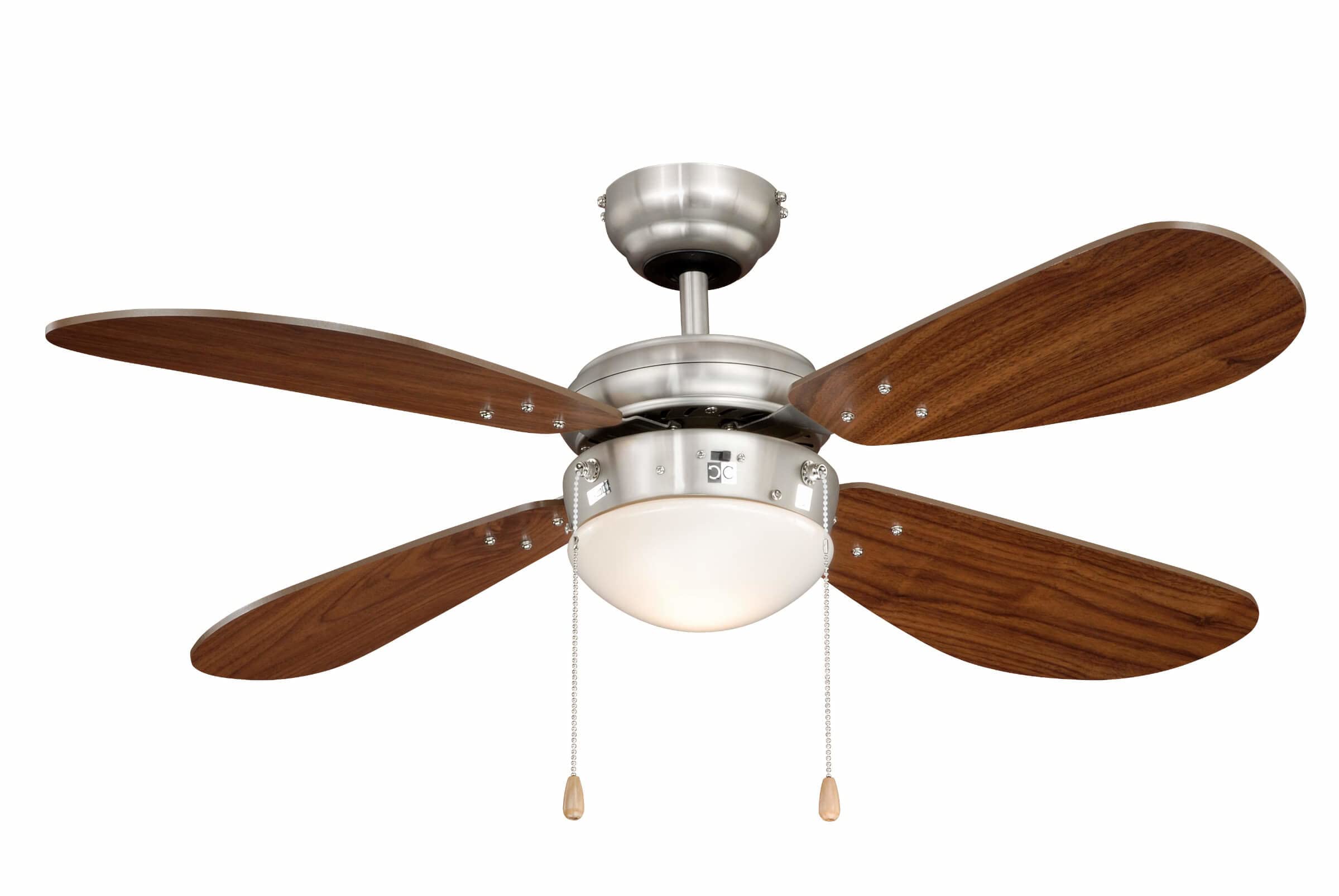 Deckenventilator mit Beleuchtung Classic, Gehäuse Nickel, Flügelfarbe Walnuß, 105 cm