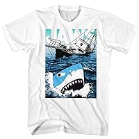 Jaws 70s Classic Horror Movie Cartoon Shark & Capsized Boat Image Adult Short Sleeve T-Shirt Graphic Tee