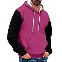 Men's Casual Colorblock Pullover Fashion Loose Fit Long Sleeve Graphic Trendy Drawstring Hoodie Sweatshirt Tops