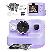 Anchioo Instant Camera Toys for Ages 3-12 Girls Boys Birthday Party Gift Ideas-2.4 inch IPS Screen Kids Digital Camera Inkless Photo Printer with 1080P Video Recorder 32GB SD Card 3 Paper Roll-Purple