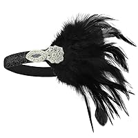 Women's Great Gatsby Headpieces Rhinestone Evening Party Headband Prom Dance Feather Hair Accessory,Black