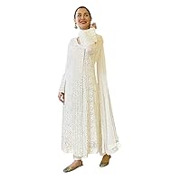 Heavy Embroidered Georgette Indian Pakistani Muslim women wear Straight Salwar Kameez Cocktail Party Dress 1601 (M, White)