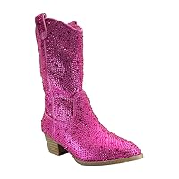 Girls' Western Cowgirl Cowboy Pointed Toe Rhinestone Low Heel Boots