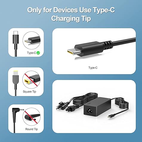 Replacement Lenovo 65w USB C Laptop Charger for Lenovo ThinkPad/Yoga T480 T490 T580 S330 S730 E490 E580 C740 C940 100e 300e ADLX65YDC2A chromebook Charger Computer AC Adapter Power Cord Supply