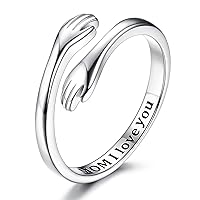 CASSIECA Sterling Silver Hug Rings for Women Adjustable Hugging Hands Promise Rings Jewelry Mothers Day Birthday Gifts for Daughters Mom Sister Friends Couples