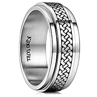 King Will Stainless Steel Anxiety Ring for Women Men Fidget Spinner Ring For Women Sand Blasted Finished Rose Gold/Rainbow/Gold Plated 8mm Width
