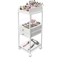 Rolling Makeup Cart Organizer with Drawers and Wheels Large Floor Skincare Cosmetic Storage Organizer Cabinet for Beauty Cabinet Nail Polish Hair Product