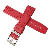 20mm 22mm 24mm Soft Silicone Rubber Watch Strap Special for Breitling Navitimer Avenger Black Red Yellow Blue Watchband Steel Buckle (Color : Red Silver, Size : 22MM)