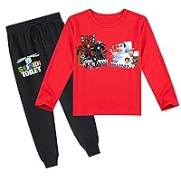 Boys Girls Cotton T-Shirts and Sweatpants Set,Crewneck Long Sleeve Tees Baggy Tracksuit for 2-14 Years