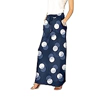 Women's Drawstring Pocket Maxi Skirt Blu/Wht Polka Dot
