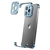 Losin Compatible with iPhone 13 Pro Max Case with Camera Lens Protector, Aluminum Metal Frameless, Borderless Design, Slim Thin & Lightweight, Shockproof Bumper Cover, for Women and Men (Blue)