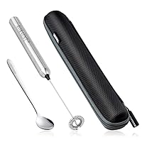 Handheld Milk Frother Electric Battery Operated Portable Milk Foamer for Coffee Latte 304 Stainless Steel Whisk with Protective Case, Mix Spoon for Traveling or Camping