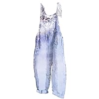 Women'S Jumpsuits, Rompers & Overalls Pockets Printing Cotton Linen Jumpsuit Sleeveless Romper Adjustable Overall