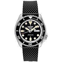 Seiko SRPD95 Men's Black Dial Watch with Black Bezel, Stainless Steel Case, and Black Silicone Strap