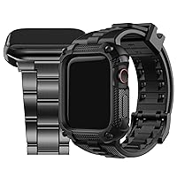 Fullmosa No-Tool Needed Compatible Apple Watch Band with Case 41mm 40mm 38mm Black & Rugged iWatch Band Silicone with Screen Protector and Bumper Case (41mm, Black)