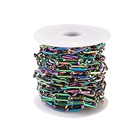 16.4 Feet 304 Stainless Steel Paperclip Chains Unwelded Colorful Metal Flat Oval Cable Link Chains with Spool 6x1.5mm for DIY Bracelet Necklace Jewelry Crafts Making