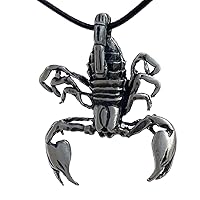 Tribal Big Insect Scorpion Scorpio Zodiac Pagan Magic Egyptian Jewelry Silver Pewter Men's Pendant Necklace Protection Amulet Wealth Money Fortune Lucky Charm Safe Travel Talisman w Black Leather Cord