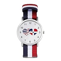 Dominican American Flag Nylon Watch Adjustable Wrist Watch Band Easy to Read Time with Printed Pattern Unisex