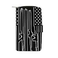 American Flag with Machine Guns Funny RFID Blocking Wallet Slim Clutch Organizer Purse with Credit Card Slots for Men and Women