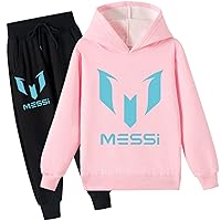 Kids Lionel Messi Casual Hoodie and Long Pants Set,Brushed Long Sleeve Hooded Outfits for Boys(2-16 Years)
