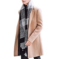 Men's Mid-Length Single Breasted Coat Stylish Notch Lapel Slim Fit Top Pea Coats Winter Business Trench Overcoat