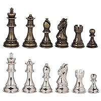 Frankfort Silver and Bronze Metal Chess Pieces with 3.75 Inch King and Extra Queens, Pieces Only, No Board