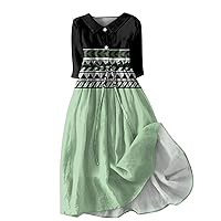 Dresses for Women 2024, Womens Large Color Block Print Lapel Button 3/4 Sleeves Tie Up Plaid Dress, S, 3XL