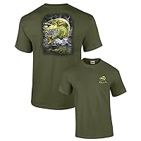 Adult Fishing Short Sleeve T-Shirt Jumping Muskie-Military-6Xl
