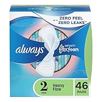 Always Infinity Feminine Pads for Women, Size 2 Regular, with wings, unscented, 46 Count