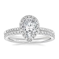 Solid Gold 10k/14k/18k Halo Pear Moissanite Ring Wedding, Personalized Promise Engagement Ring for Her Women Girls