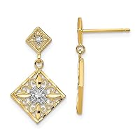 14k Gold 13mm Double Fashion Marquise With Flower and Religious Faith Cross Long Drop Dangle Earrings Measures 22x13mm Wide Jewelry for Women