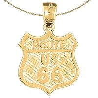Jewels Obsession Silver U.S. Route 66 Necklace | 14K Yellow Gold-plated 925 Silver U.S. Route 66 Pendant with 18
