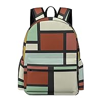 Mondrian Geometric Shapes Backpack Lightweight Laptop Backpack Business Bag Casual Shoulder Bags Daypack for Women Men