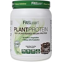 Fit & Lean Plant Protein, Organic, Vegan Meal Replacement Protein Powder, 20g Protein, 6g Fiber, Probiotics, Chocolate, 1.25lb