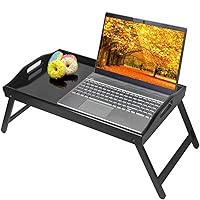 Bed Tray Table with Folding Legs Kitchen Breakfast Food Tray Platters Serving Tray Foldable TV Table Laptop Computer Desk Snack Tray(Black Large)