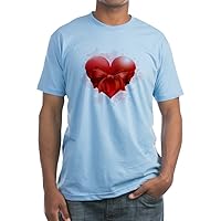 Fitted T-Shirt Heart with Red Bow - Baby Blue, Medium