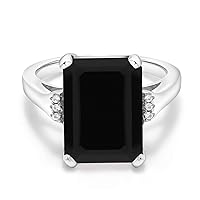 Gem Stone King 925 Sterling Silver Black Onyx Engagement Ring For Women (6.67 Cttw, Emerald Cut 14X10MM, Gemstone Birthstone, Available in size 5, 6, 7, 8, 9)