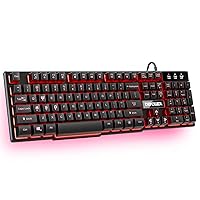 DBPOWER Gaming Office 2-in-1 Keyboard with 3-Color LED backlighting, Ergonomic Waterproof Mechanical Feel Full-Size 104-key Gaming Keyboard, Office Equipment for PC laptops Computer