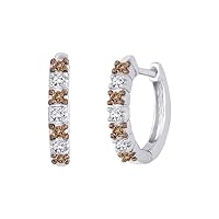 Alternating Brown and White Diamond Huggie Earrings in Sterling Silver (1/4 cttw)